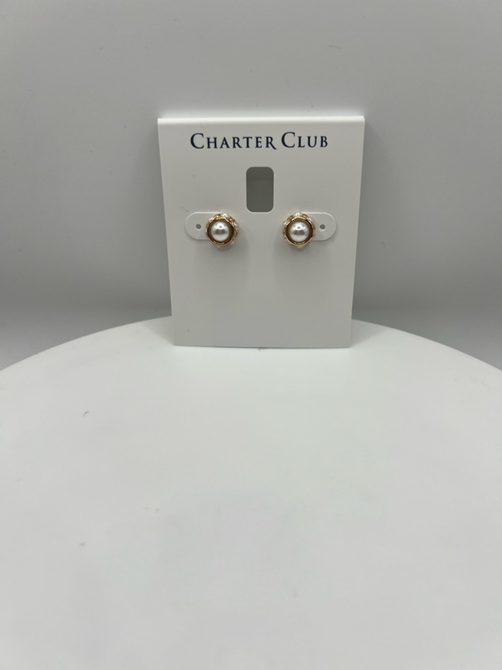 Charter Club Gold and White Pearl Stud Earrings